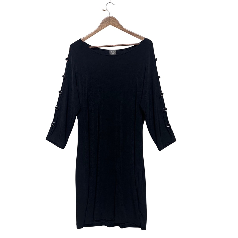Chics Travelers Womens Dress Size 3 XL Black Boat Neck 3/4 Sleeve Slinky Stretch